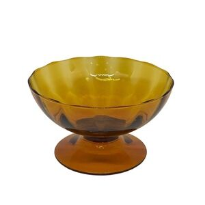 VTG Amber Pressed Glass Goblet Footed Bowl Honey Gold Depression Era Glass Decor